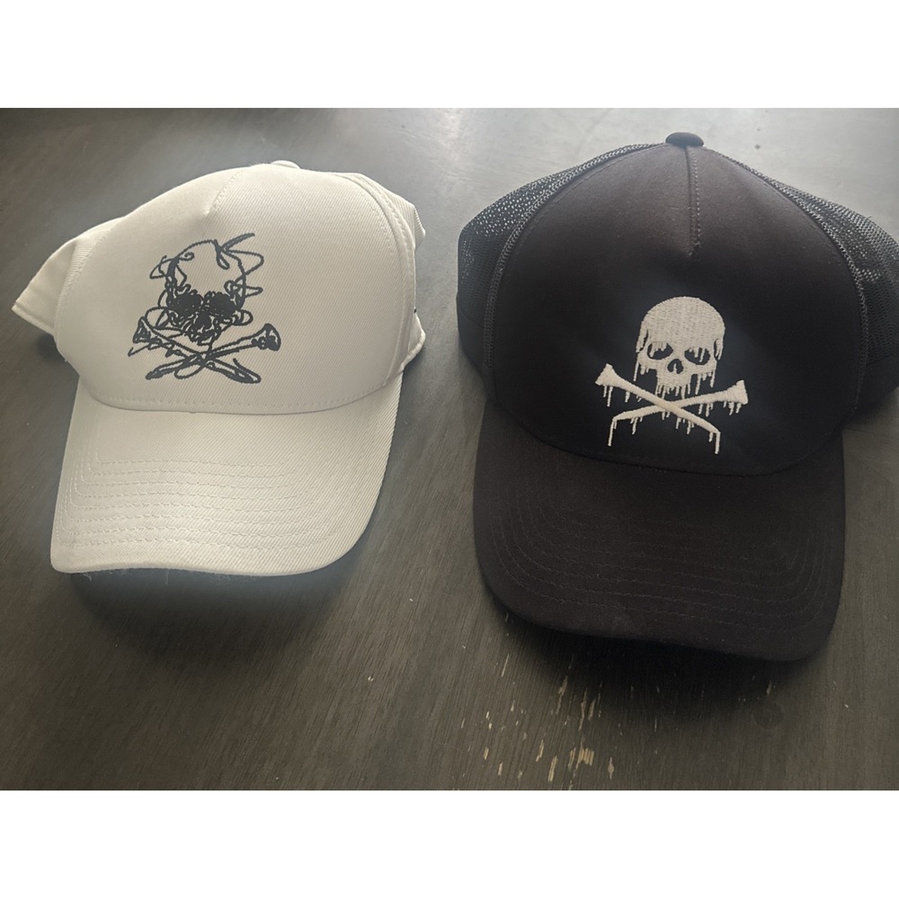 G/Fore Hat Cap Snap Back White Skull Crossbones Embroidered Golf Lot 2